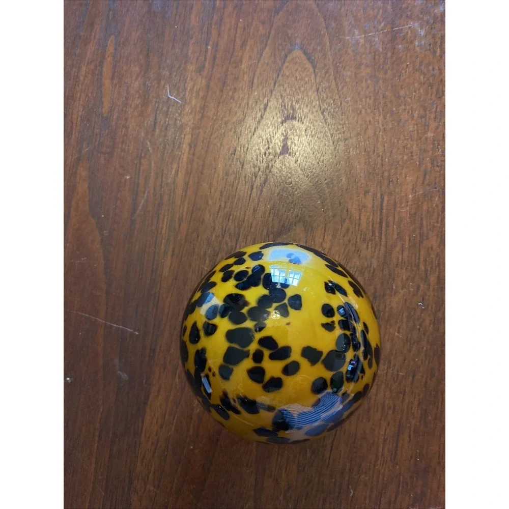 Blown Art Glass Paperweight Cheetah Orange Black Animal Print Shelf Decor Pier 1